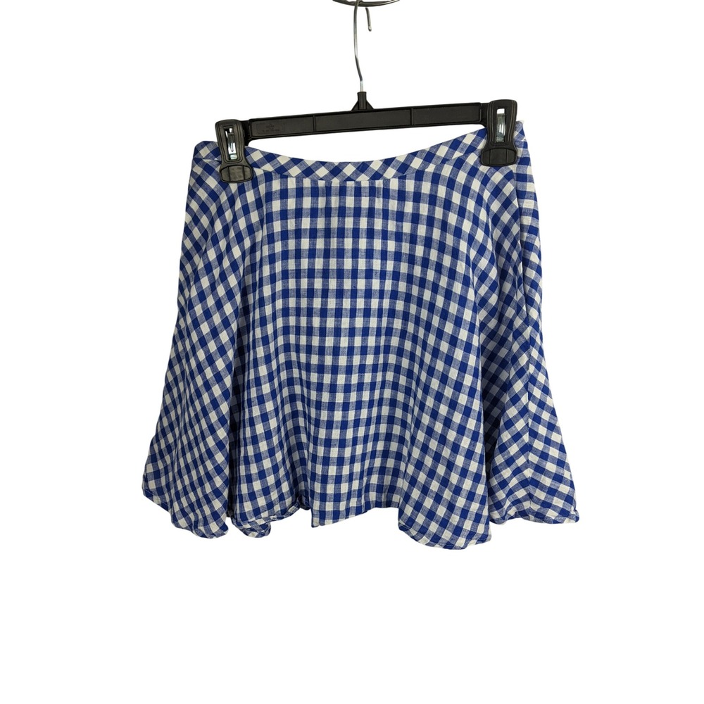 J. Crew Womens Blue White Gingham Linen Mini Skirt Size 0 A-Line Cotton Lined